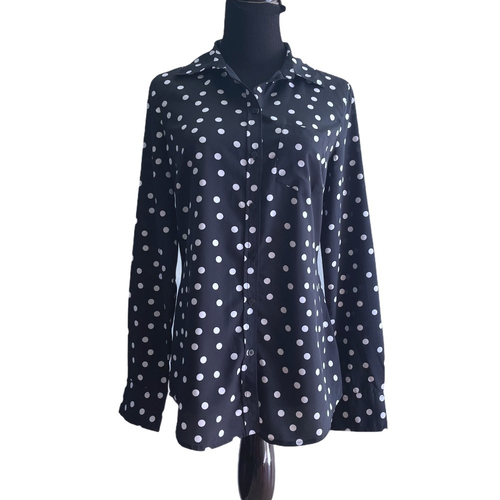 Navy & White Dot Button Down Top